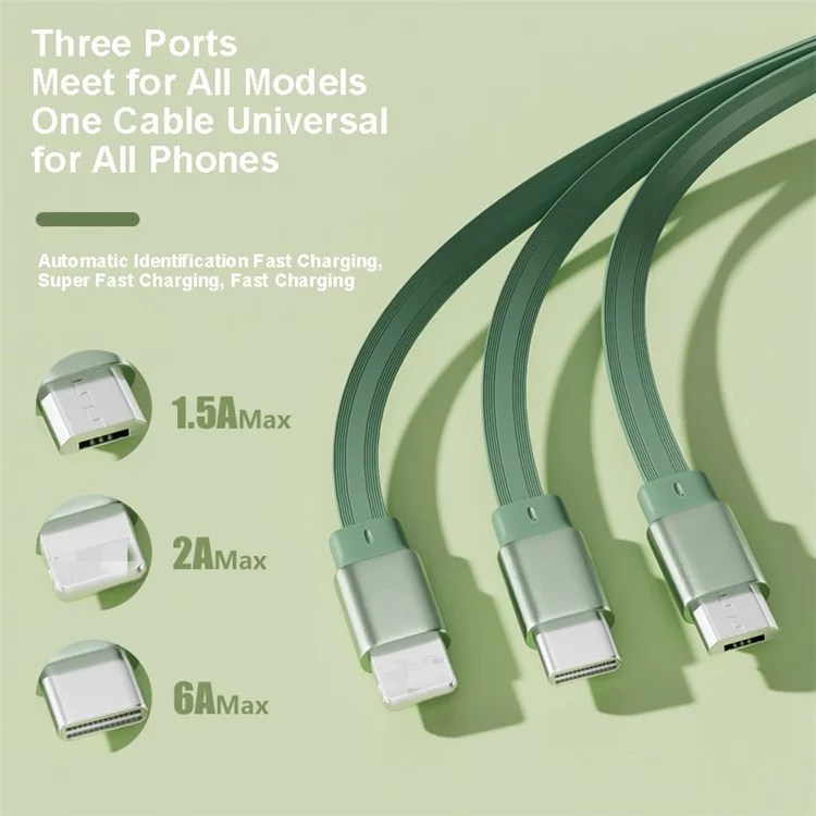 Cable de datos retráctil 3 en 1 Tipo-C / Lightning / Micro USB 66W Carga rápida - Negro / Gris