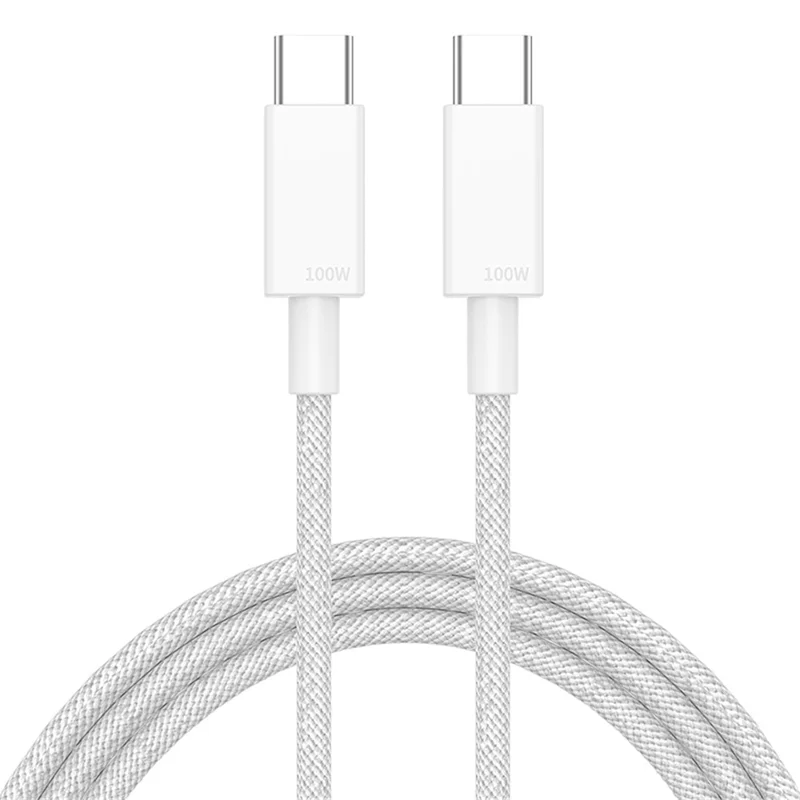 2-метровый кабель для быстрой зарядки PD 100 Вт для мобильных телефонов, планшетов, ноутбуков с USB-C - белый 