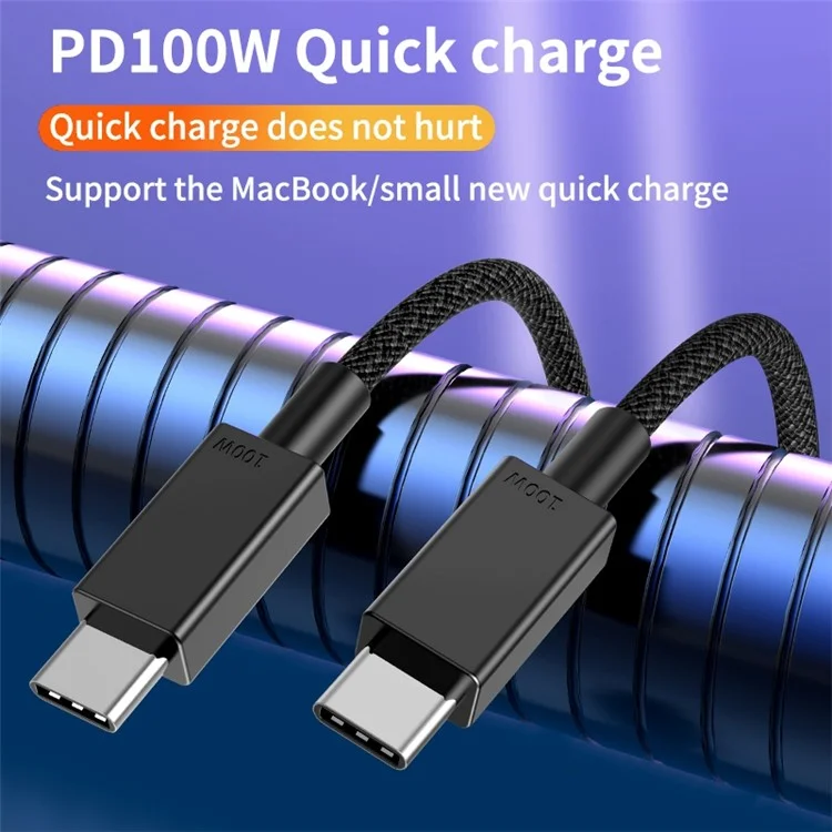 Cable de Carga PD de 100W de Alta Velocidad de 3m C de Alta Velocidad Para MacBook Huawei - Negro