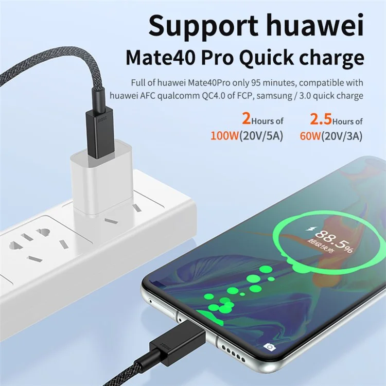 3m Type C High-speed 100W PD Charging Cable for MacBook Huawei - Black