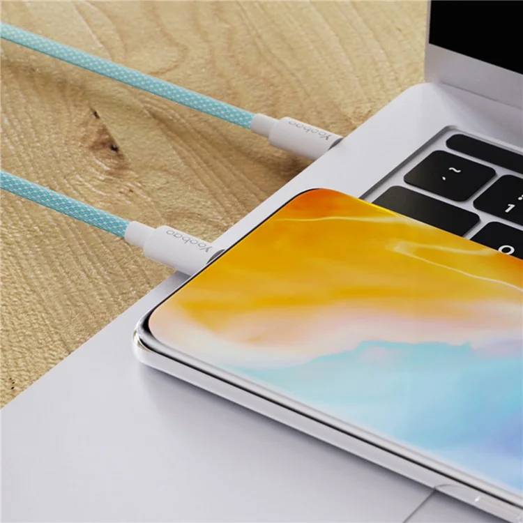 YOOBAO V3 for iPhone 15 Series 2m Dual Type-C Plug Charging Cord Nylon Braided 66W Fast Charging Data Transfer Cable - Blue