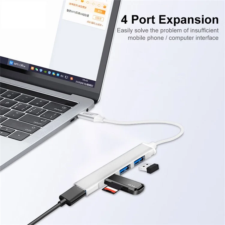 ENKAY HAT PRINCE ENK-AT114 Adaptador Hub Multi-Porta 4 em 1 USB3.0 Extensor Estação de Acoplamento Type-C com USB3.0 + 3 USB2.0