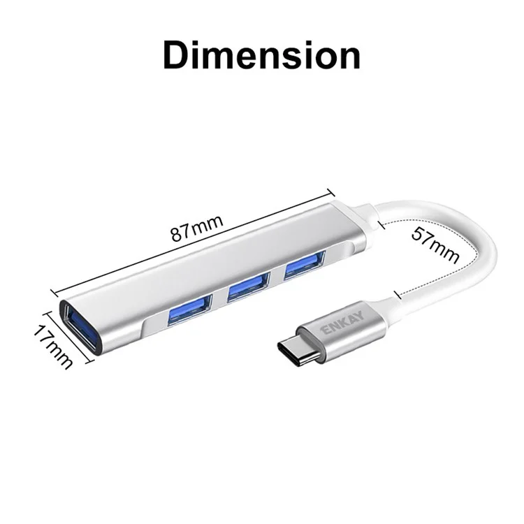 ENKAY HAT PRINCE ENK-AT114 Adaptador Hub Multi-Porta 4 em 1 USB3.0 Extensor Estação de Acoplamento Type-C com USB3.0 + 3 USB2.0