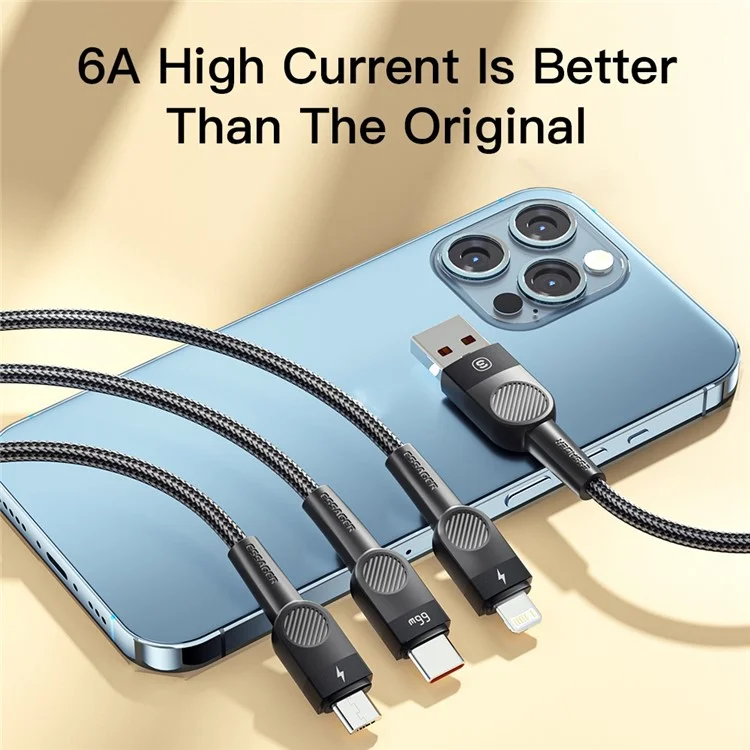 ESSAGER 1.2m 3 in 1 Micro / Type-C / Lightning Data Cable 66W Fast Charging Cord - Blue
