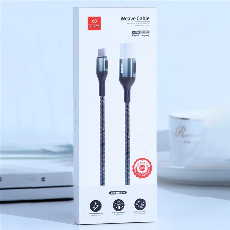 XUNDD for iPhone 15 Series 1m Type-C to Type-C PD 20W Charger Cord for Samsung Xiaomi Huawei Braided Data Cable - Black