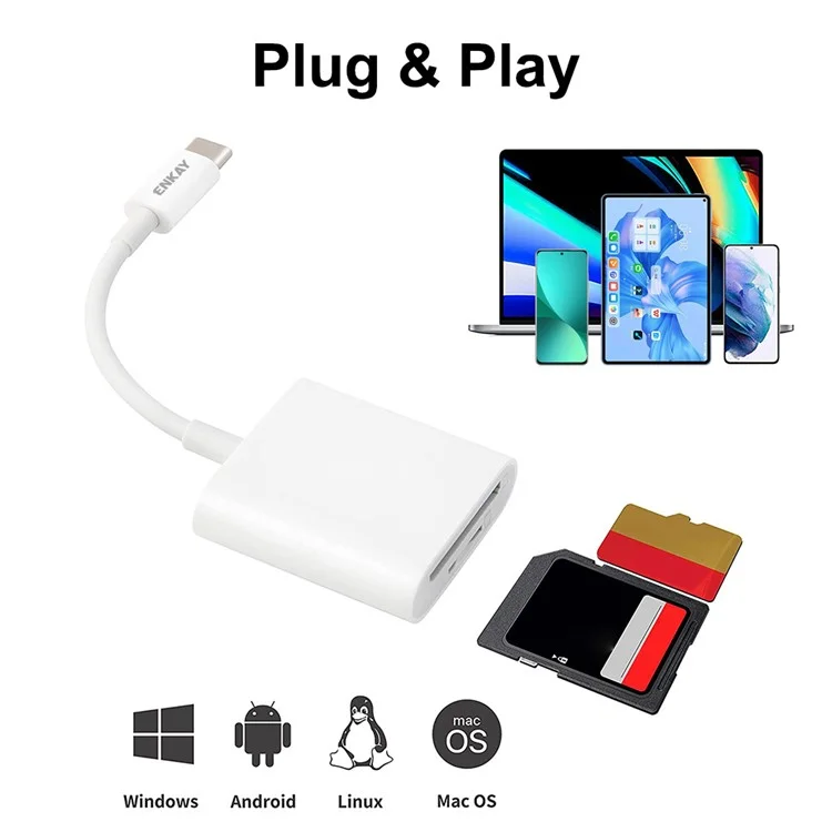 ENKAY HAT PRINCE Type-C zu SD+TF Card Port Kartenleser Adapter Kabel Anschluss Tragbarer Dual Slot USB-C Konverter