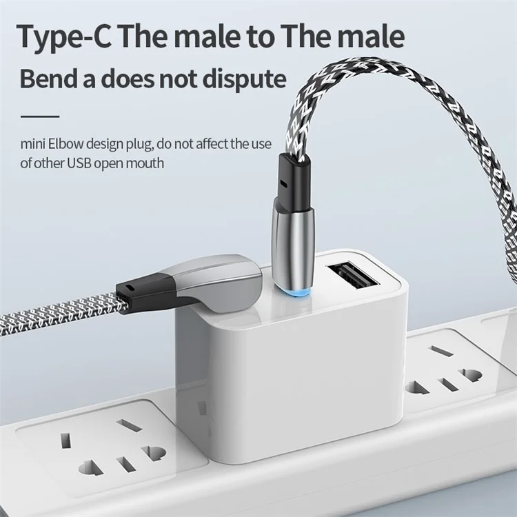 Câble de charge et de transmission de données 3A rapide, tressé en nylon, coude, 2m