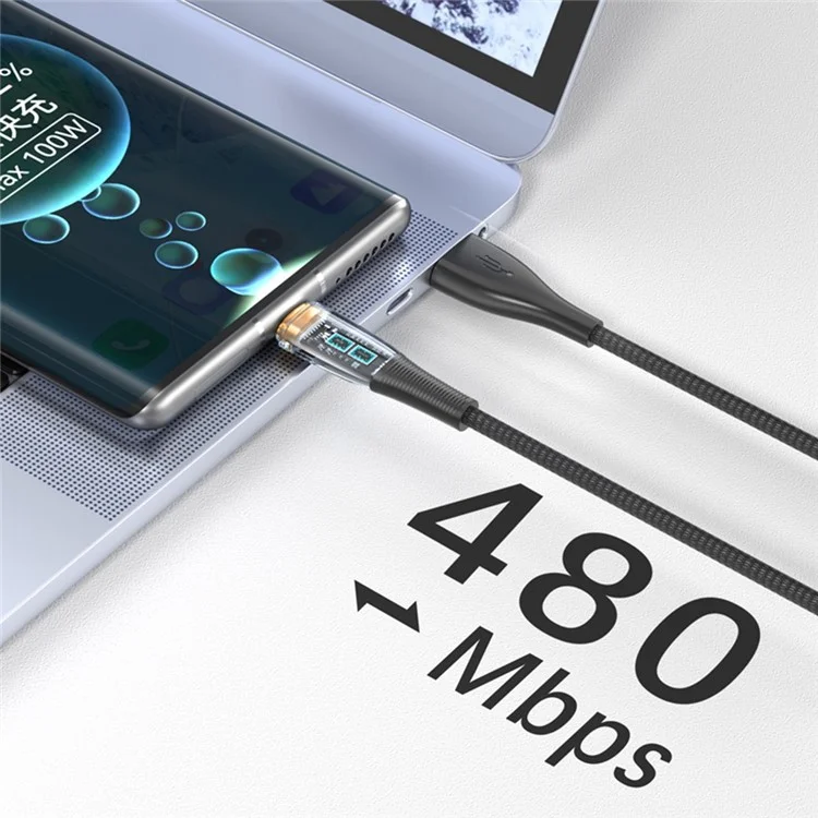 1,2 m de Nylon Trançado 480mbps Sync Sync Cable USB Para o Cabo de Carregamento Tipo C 100W Fast Charge Line - Preto