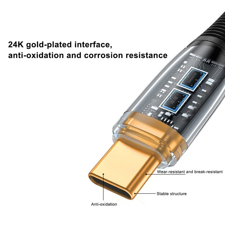 1,2 m de Nylon Trançado 480mbps Sync Sync Cable USB Para o Cabo de Carregamento Tipo C 100W Fast Charge Line - Preto