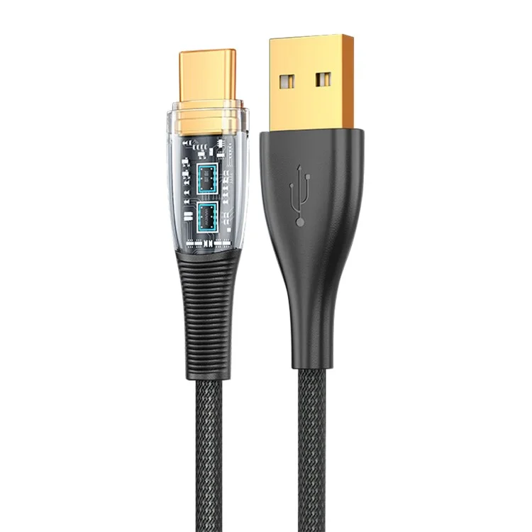 2m Clear Design USB to Type C Charging Cord 100W Fast Charge Nylon Braided 480Mbps Data Sync Cable - Black