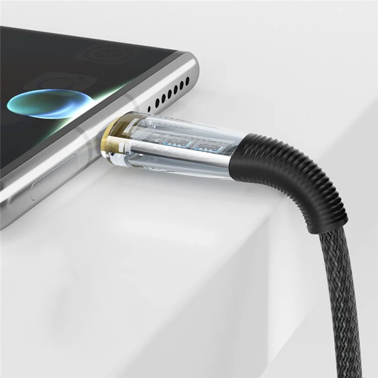 2m Clear Design USB to Type C Charging Cord 100W Fast Charge Nylon Braided 480Mbps Data Sync Cable - Black