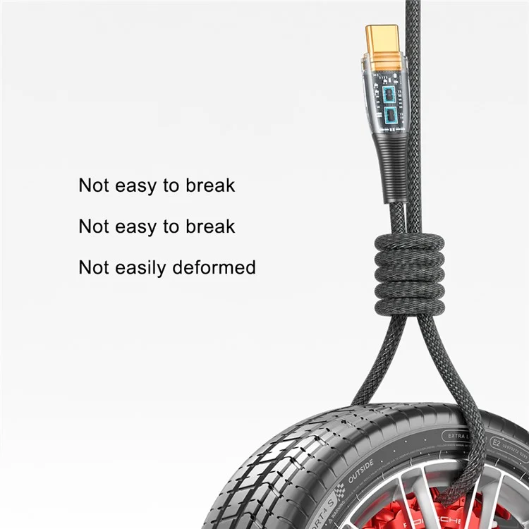 2m Clear Design USB to Type C Charging Cord 100W Fast Charge Nylon Braided 480Mbps Data Sync Cable - Black