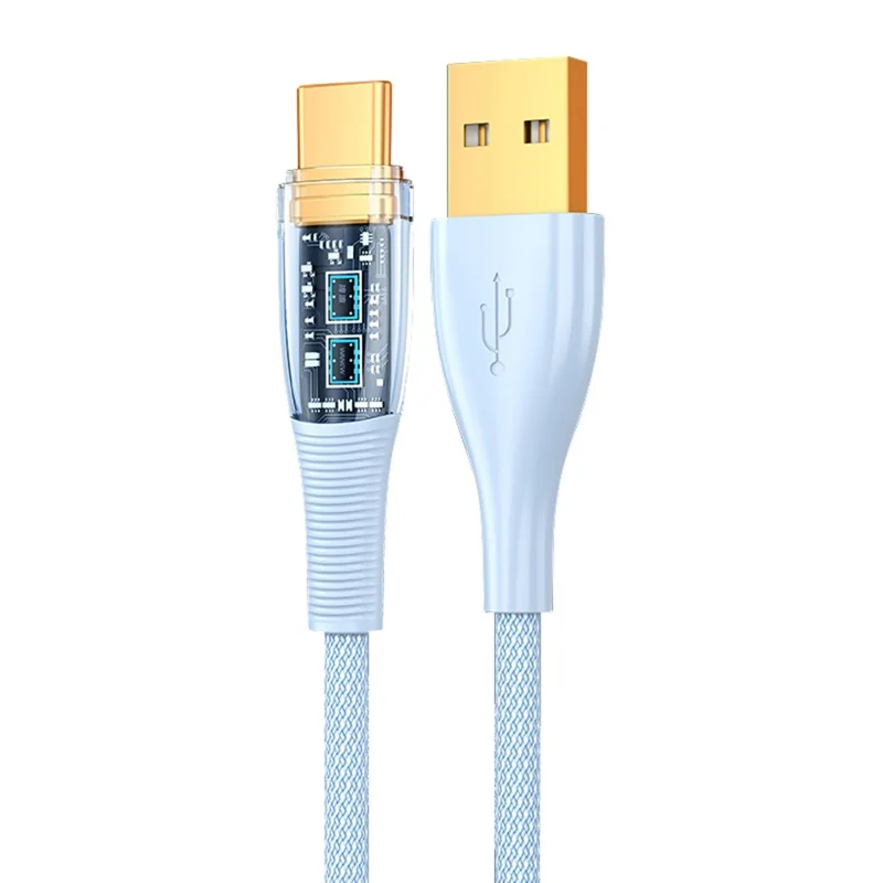 2m Clear Design USB to Type C Charging Cord 100W Fast Charge Nylon Braided 480Mbps Data Sync Cable - Blue