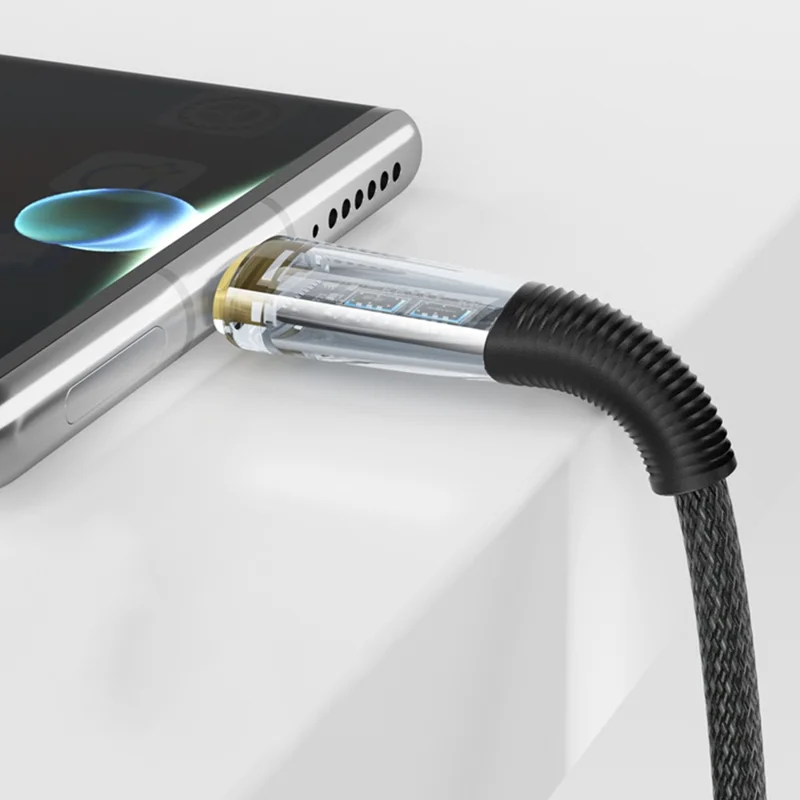 2m Clear Design USB to Type C Charging Cord 100W Fast Charge Nylon Braided 480Mbps Data Sync Cable - Blue