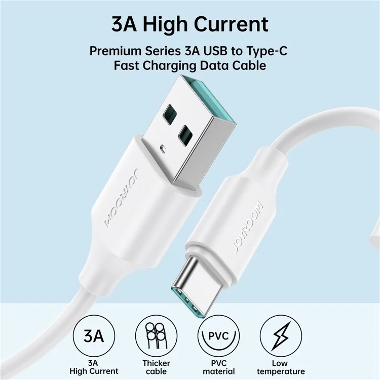 JOYROOM S-UC027A92 2m Premium Series for iPhone 16-15 Series USB-A to Type-C 3A Fast Charging Cable Support Data Transfer - White