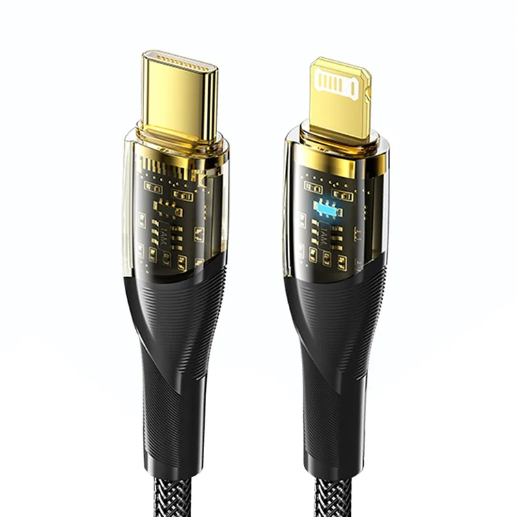 ESSAGER 1m Date Cable for iPhone, PD 29W Quick Charging Type-C to 6 Pin Transparent Charging Cord - Black
