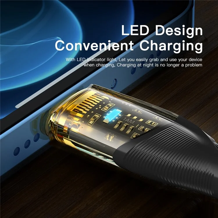 ESSAGER 1m Date Cable for iPhone, PD 29W Quick Charging Type-C to 6 Pin Transparent Charging Cord - Black