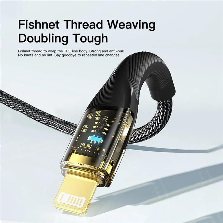 ESSAGER 1m Date Cable for iPhone, PD 29W Quick Charging Type-C to 6 Pin Transparent Charging Cord - Black