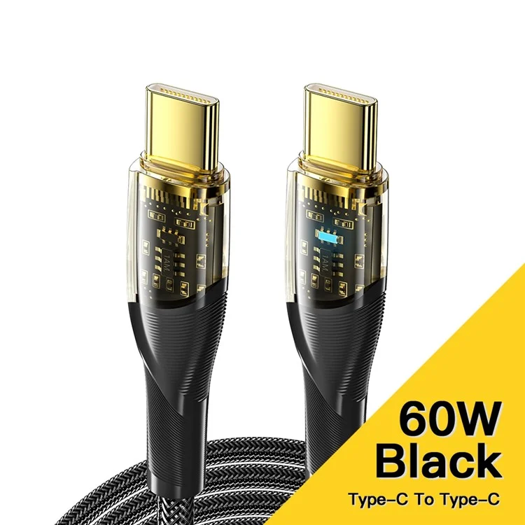 ESSAGER 2m PD 60W Transparent Type-C to Type-C Fast Charging Cable Date Transfer Braided Cord