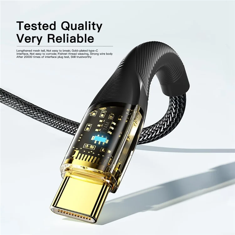 ESSAGER 2m PD 60W Transparent Type-C to Type-C Fast Charging Cable Date Transfer Braided Cord