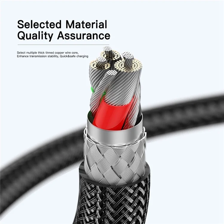 ESSAGER 2m PD 60W Transparent Type-C to Type-C Fast Charging Cable Date Transfer Braided Cord