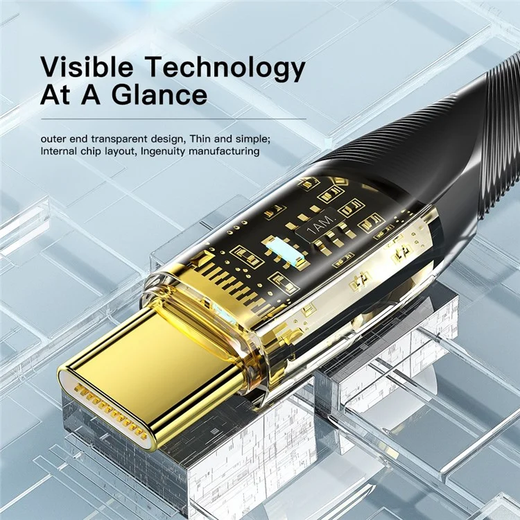 ESSAGER 2m PD 60W Transparent Type-C to Type-C Fast Charging Cable Date Transfer Braided Cord