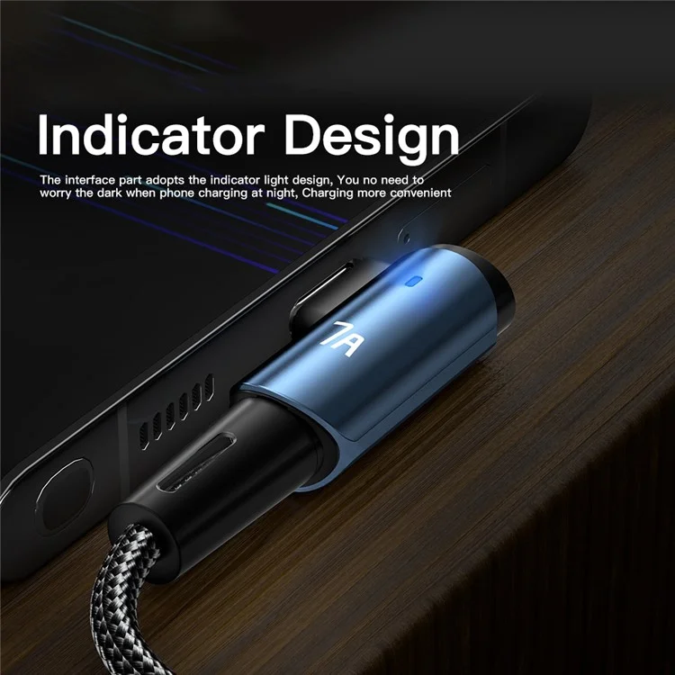 ESSAGER 1m Elbow Design USB to Type-C 7A Fast Charging Cable Braided Cell Phone Charge Line Data Transmission Cord - Black