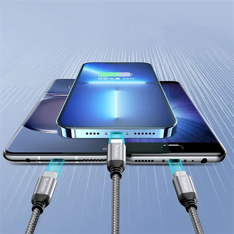 YOOBAO V22 for iPhone 15 Series 3 in 1 USB to Type-C / Lightning / Micro Retractable Data Cable 3A Fast Charging Nylon Braided Cord