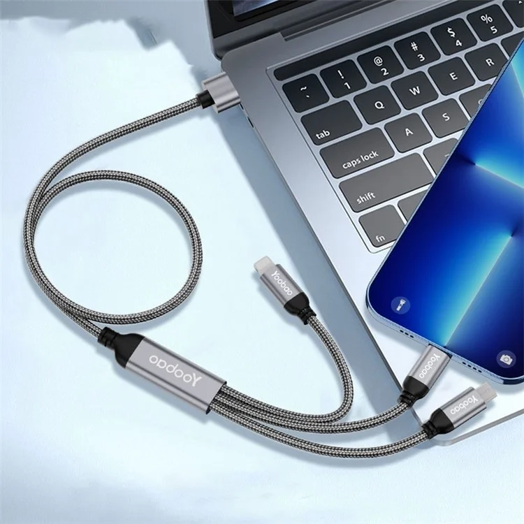 YOOBAO V22 for iPhone 15 Series 3 in 1 USB to Type-C / Lightning / Micro Retractable Data Cable 3A Fast Charging Nylon Braided Cord