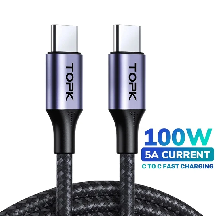 TOPK AC10 0,5m Type-c Câble de Données de Type c PD 100W Câble de Chargement Rapide Nylon Cordon de Chargement Rapide