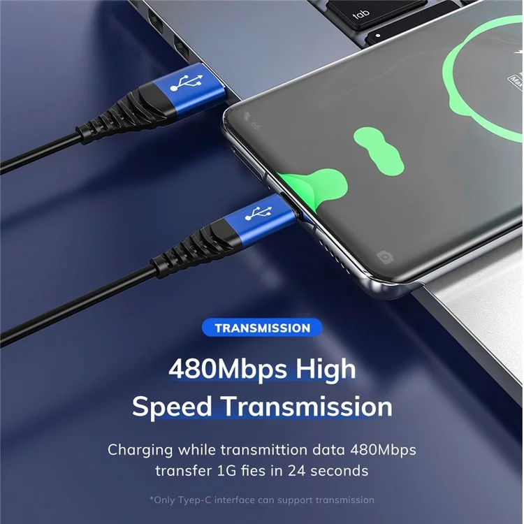Topk An24 1m 3 en 1 Type-c / Éclair / Cordon de Données de Câble de Charge Rapide Tressé de Micro Nylon 3A - Bleu