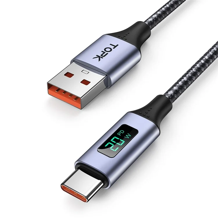 TOPK AN50 3A Quick Charging Cable Intelligent Display USB to Type-C Nylon Braided Data Cord