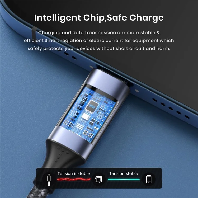 TOPK AN50 3A Câble de Charge Rapide Affichage Intelligent Affichage USB Vers le Cordon de Données Tressé en Nylon de Type c