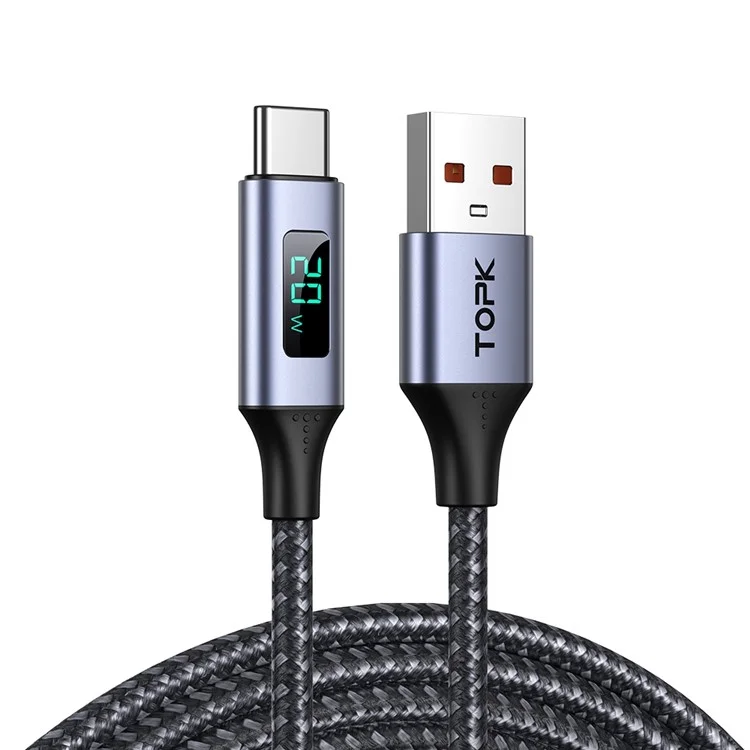 TOPK AN50 3A Quick Charging Cable Intelligent Display USB to Type-C Nylon Braided Data Cord