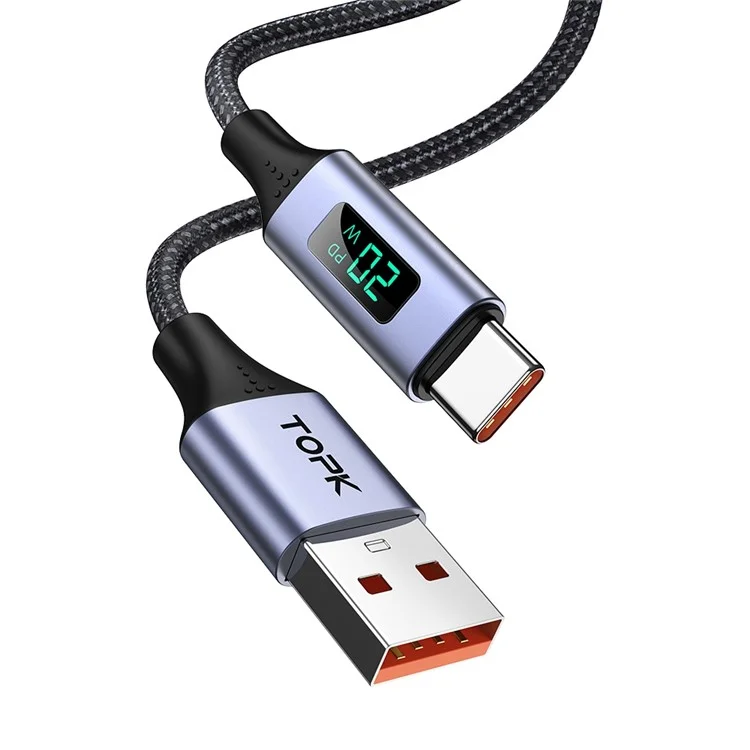 TOPK AN50 3A Quick Charging Cable Intelligent Display USB to Type-C Nylon Braided Data Cord