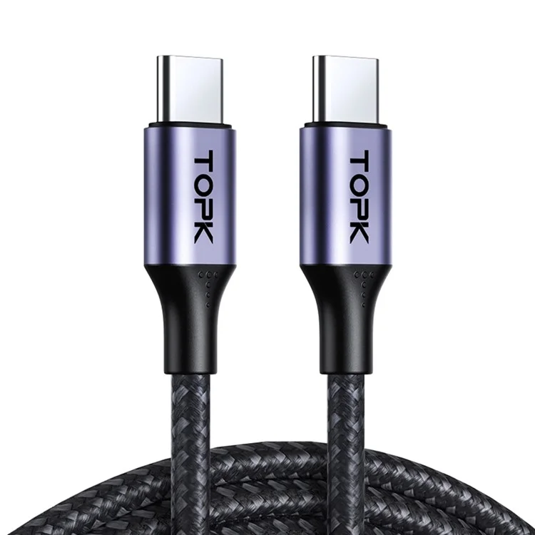 TOPK AC10-PD-PD 0,5 m 60W Type-c to Type-c Corde de Donnée Intégrée Intelligent PD Câble Tressé en Nylon de Charge Rapide