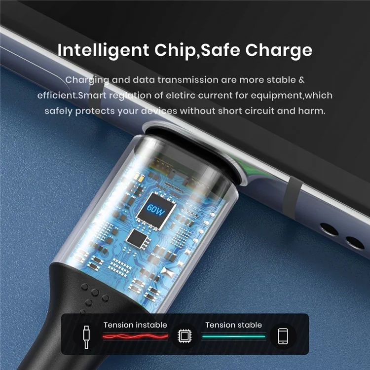 TOPK AC10-PD-PD 0.5m 60W Type-C to Type-C Data Cord Built-in Intelligent Chip PD Fast Charging Nylon Braided Cable