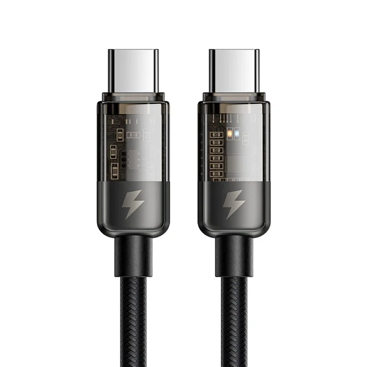 MCDODO CA-2841 для iPhone 15 Series 1.8m Type-C to Type-C PD 100W Fast Charging Auto Power Off Transparent Data Cable, Black