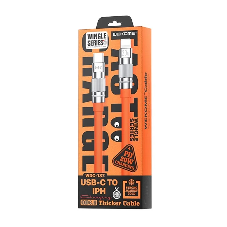 WEKOME Wingle Series for iPhone 15 Series 1m Type-C to Type-C 100W Super Fast Charging Cord Data Cable - Orange