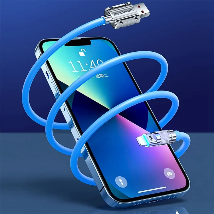 WEKOME Wingle Series 1m 6A USB to Type-C Super Fast Charging Cord Anti-freeze Data Cable - Orange