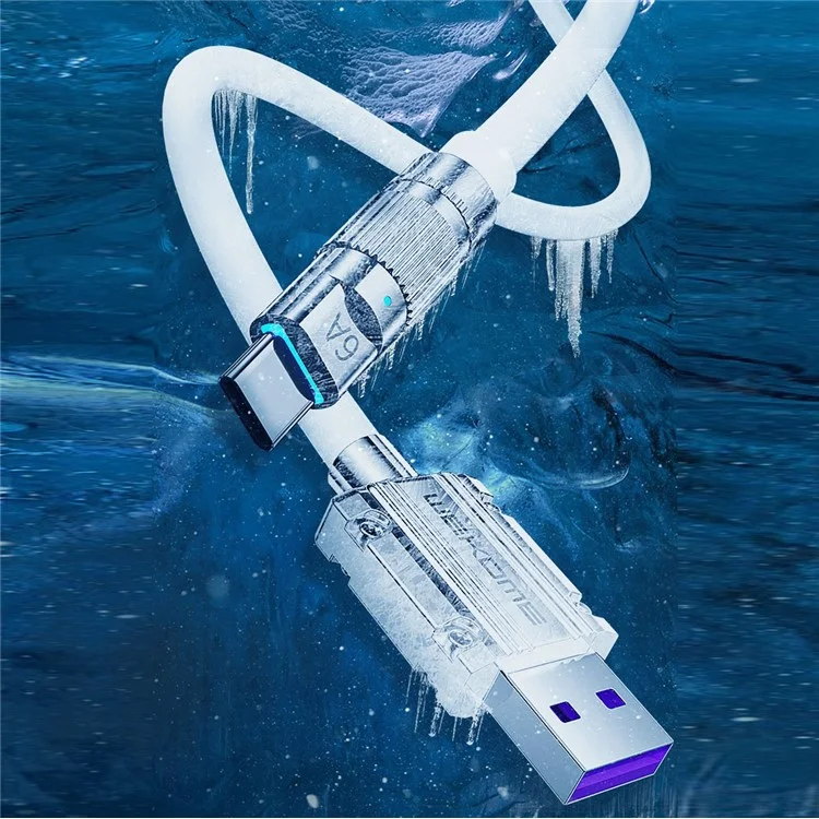 WEKOME Wingle Series 1m 6A USB to Type-C Super Fast Charging Cord Anti-freeze Data Cable - Orange