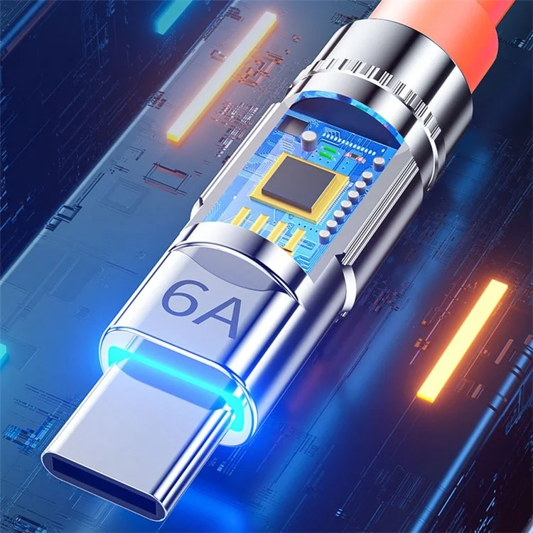 WEKOME Wingle Series 1m 6A USB to Type-C Super Fast Charging Cord Anti-freeze Data Cable - Orange