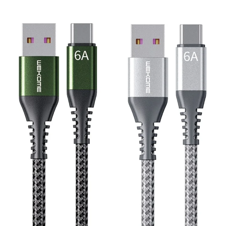 WEKOME Raython Series WDC-169 1m 6A Super Carregamento Cabo de Dados USB para Tipo-C 480Mbps Transmissão de Dados Cordão - Prata