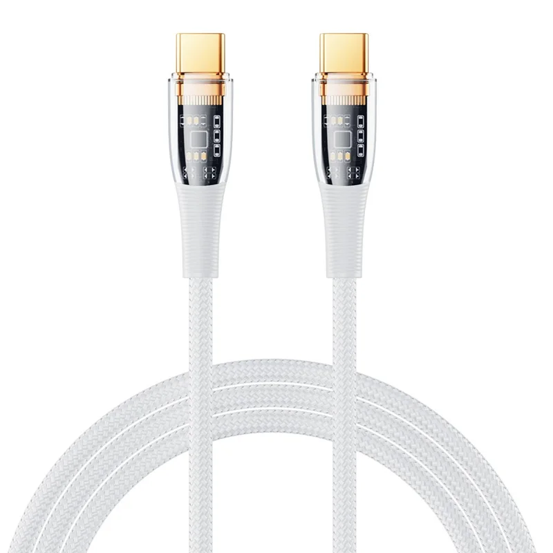 REMAX Série Explore para iPhone 15 Série Cyberpunk Cabo de Carregamento Rápido PD 100W Tipo-C para Tipo-C Cabo de Transmissão de Dados - Branco