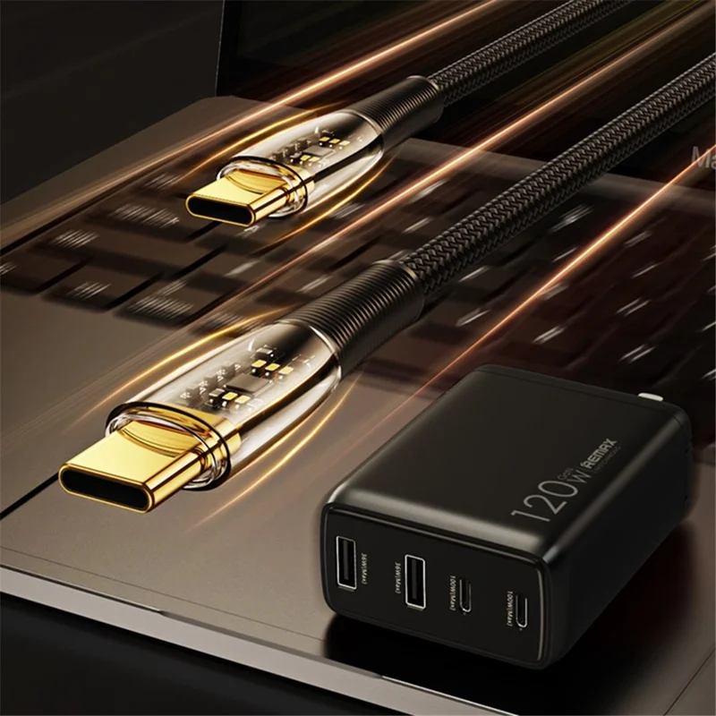 REMAX Série Explore para iPhone 15 Série Cyberpunk Cabo de Carregamento Rápido PD 100W Tipo-C para Tipo-C Cabo de Transmissão de Dados - Branco