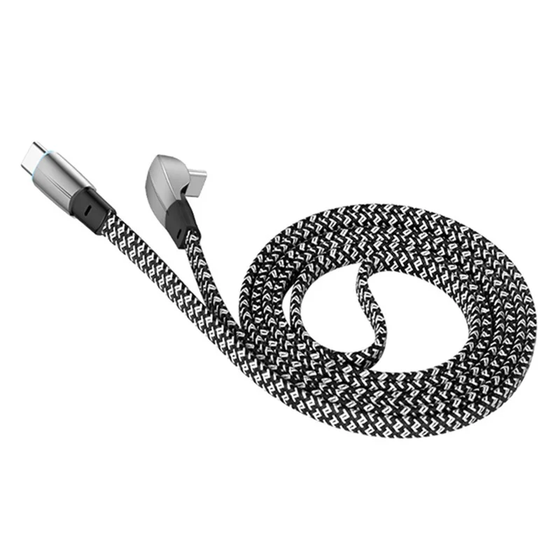 ENKAY HAT PRINCE 2m 6A 65W Fast Charging Cable Right Angle Type-C to Type-C Braided Data Cord with Indicator Light