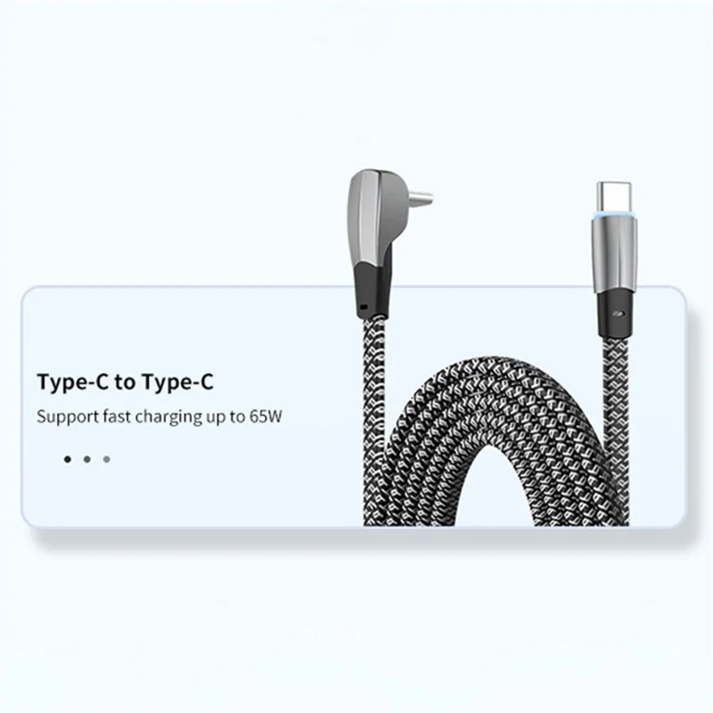 ENKAY HAT PRINCE 2m 6A 65W Fast Charging Cable Right Angle Type-C to Type-C Braided Data Cord with Indicator Light