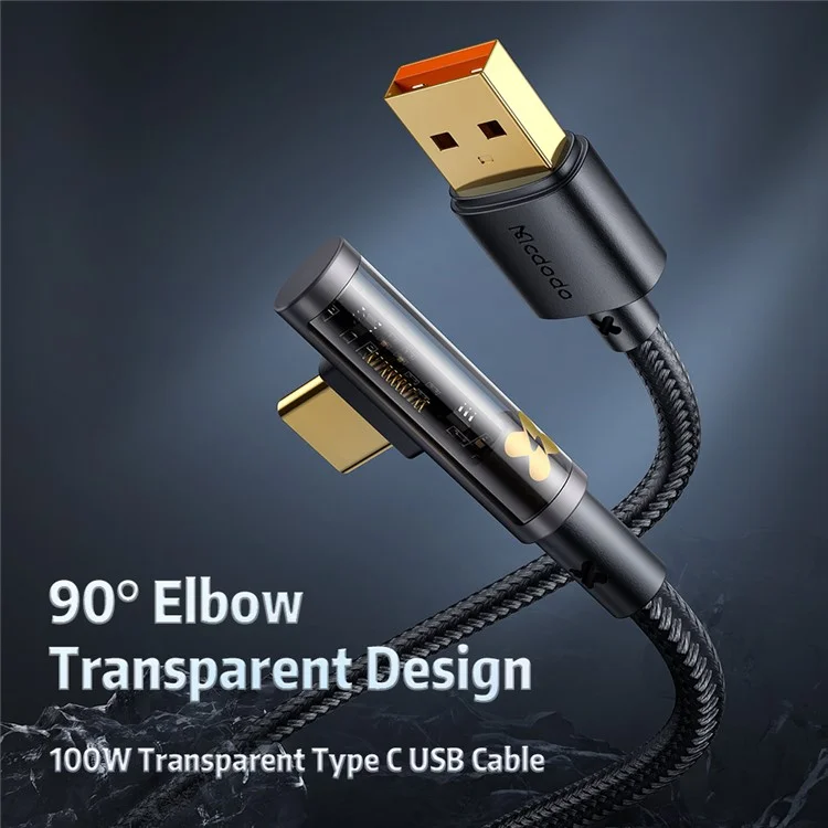 MCDODO CA-3380 MDD Prism Series for iPhone 15 Series 1.2m 6A Fast Charging Type-C Cable Transparent 90-Degree Elbow Data Cord