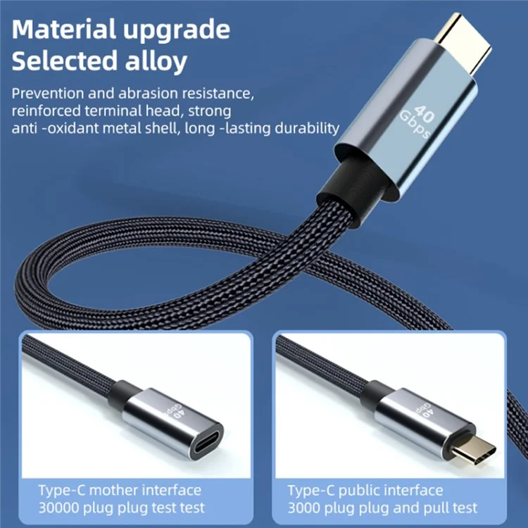 0.8m Type-C Male to Female Extender Cord USB 4.0 8K Video Output 40Gbps Data Transmission Line 100W 5A Fast Charging Cable