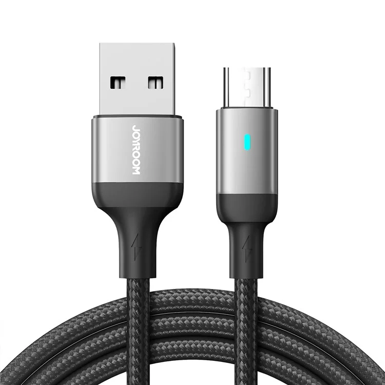 JOYROOM S-UM018A10 Feifan Series 2m Lengthened USB-A to Micro 2.4A Fast Charging Cord Braided Data Transfer Cable with Indicator Light - Black